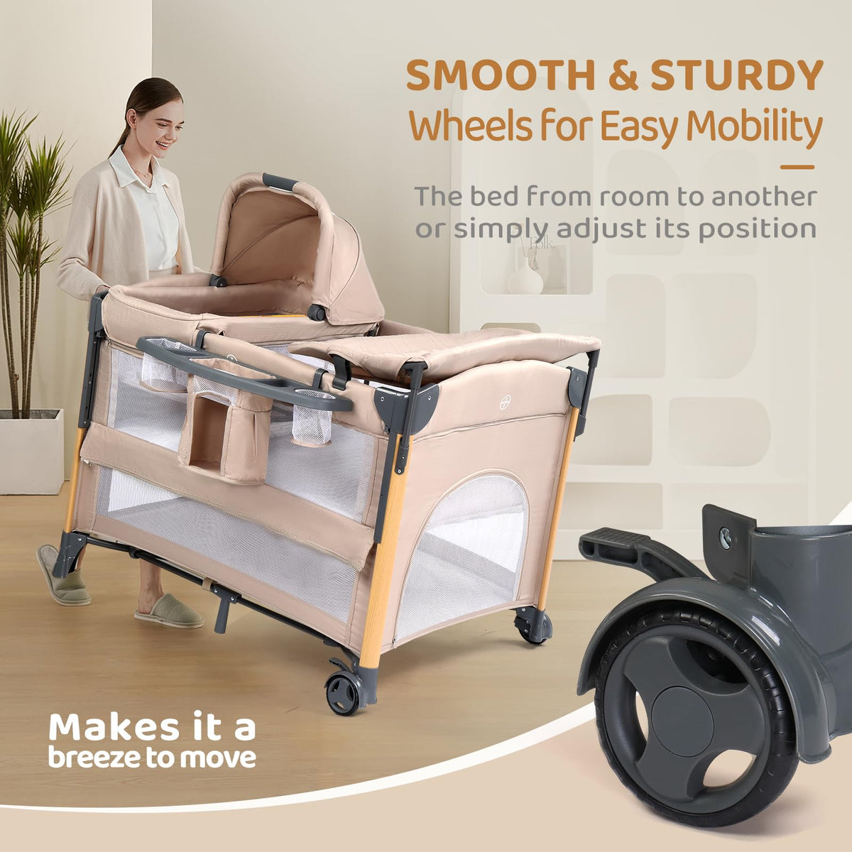 7 in 1 Bedside Bassinet with Changing Table, Storage Shelf, Mattress W87603