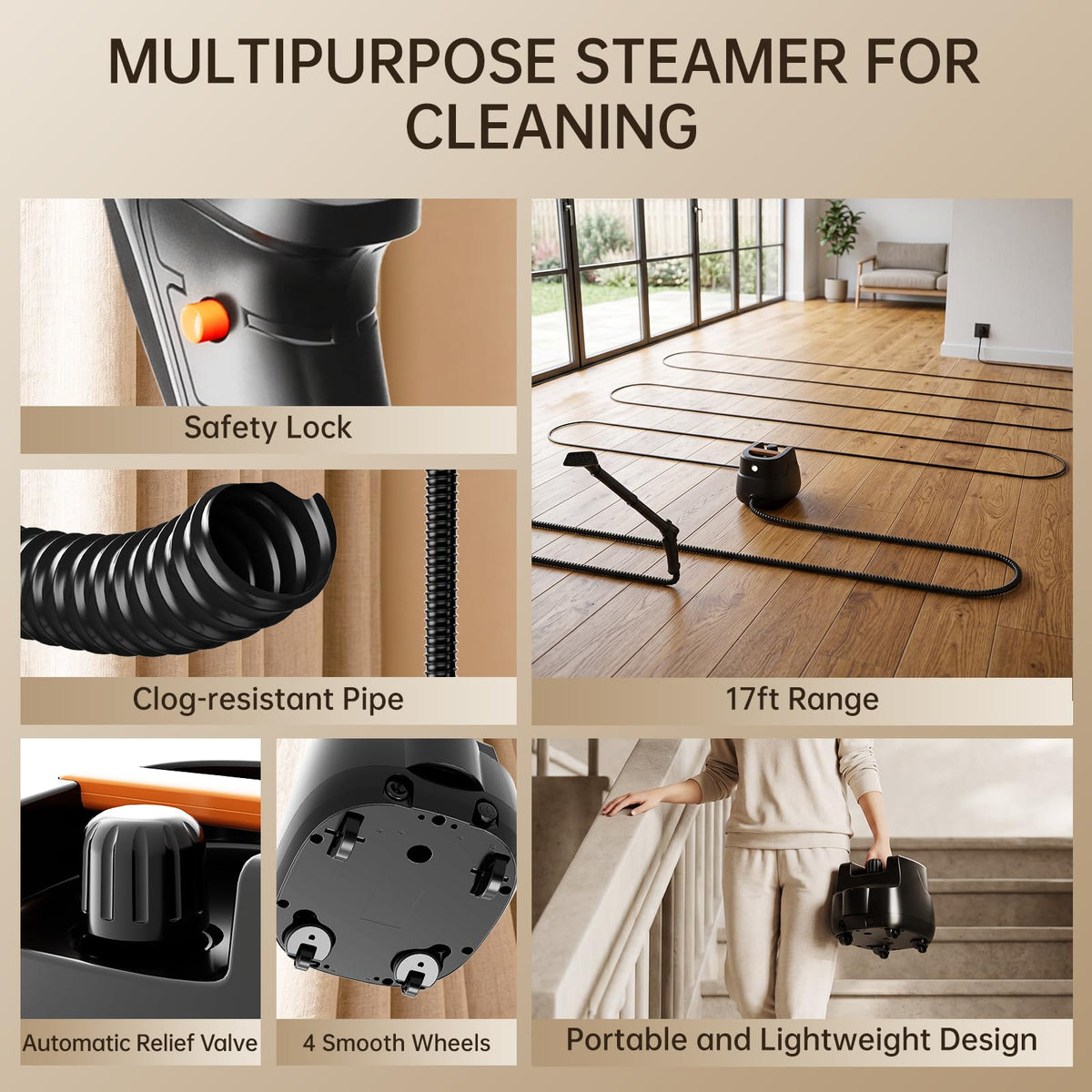 21-in-1 Chemical-Free Steam Cleaner with 3-Level Adjustment L646643