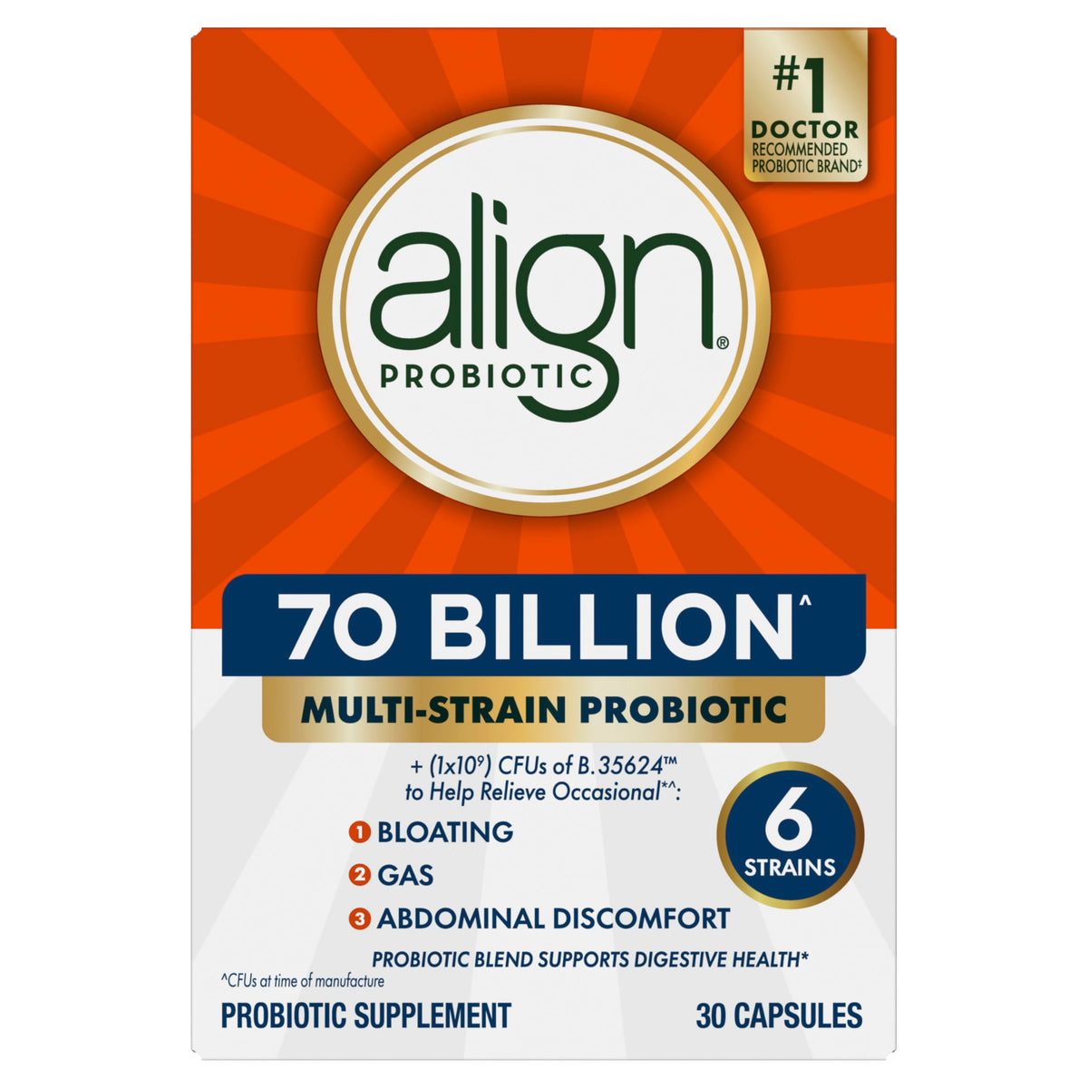 70 Billion CFU 6 Strain Blend Probiotic 30 Capsules P1622