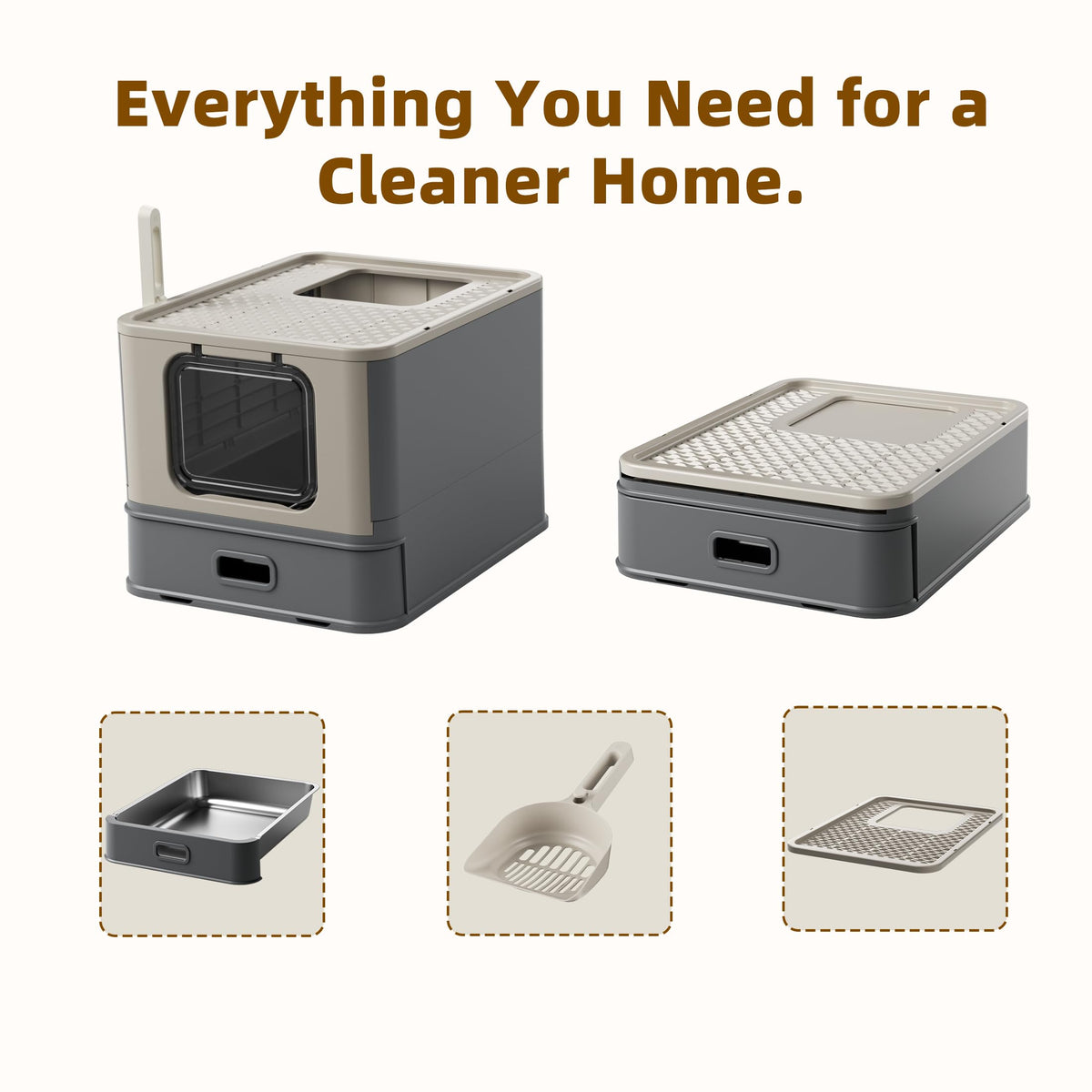 XL Enclosed Stainless Steel Cat Litter Box with Pull-Out Drawer O363010