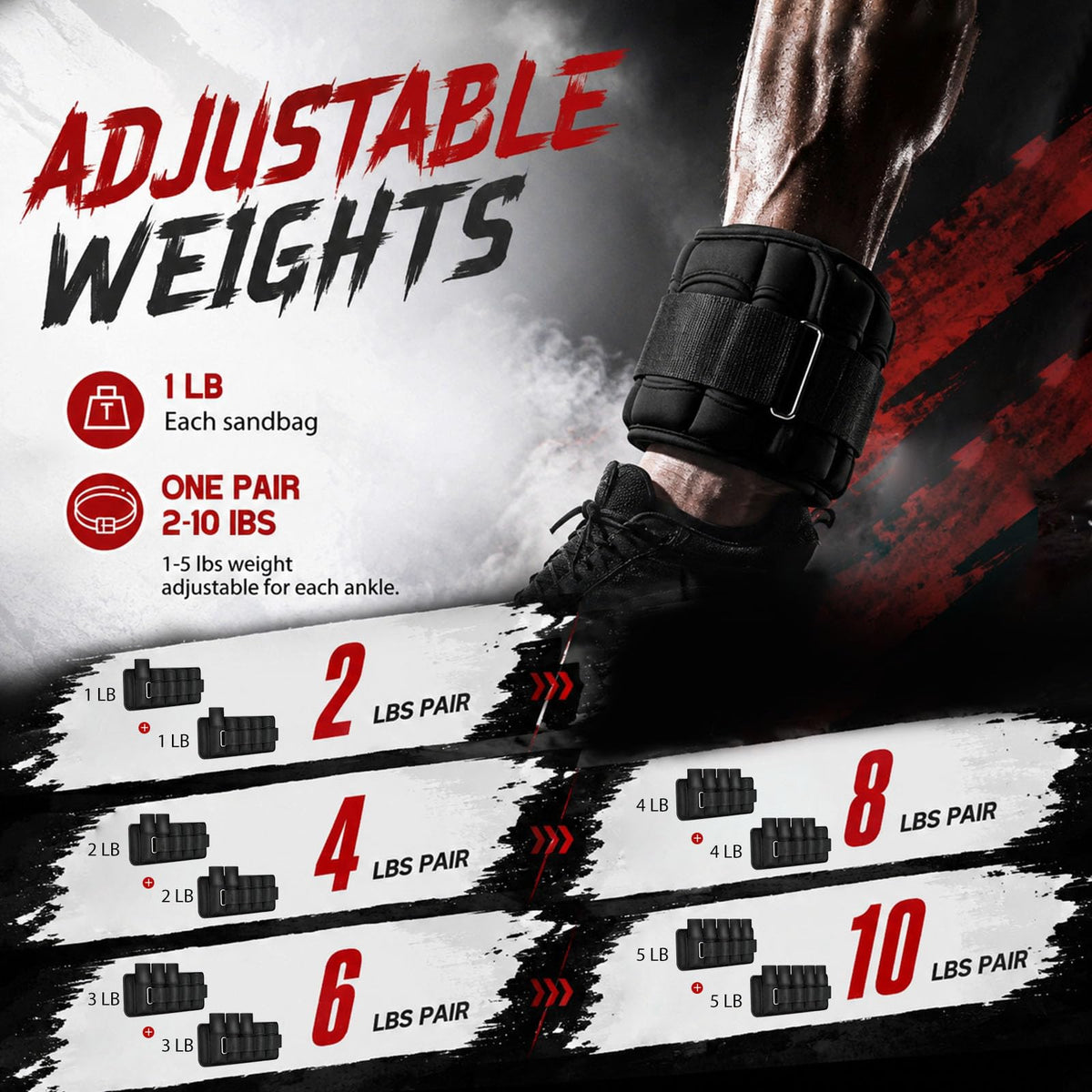 Adjustable 10 lbs Ankle Weights Set S818