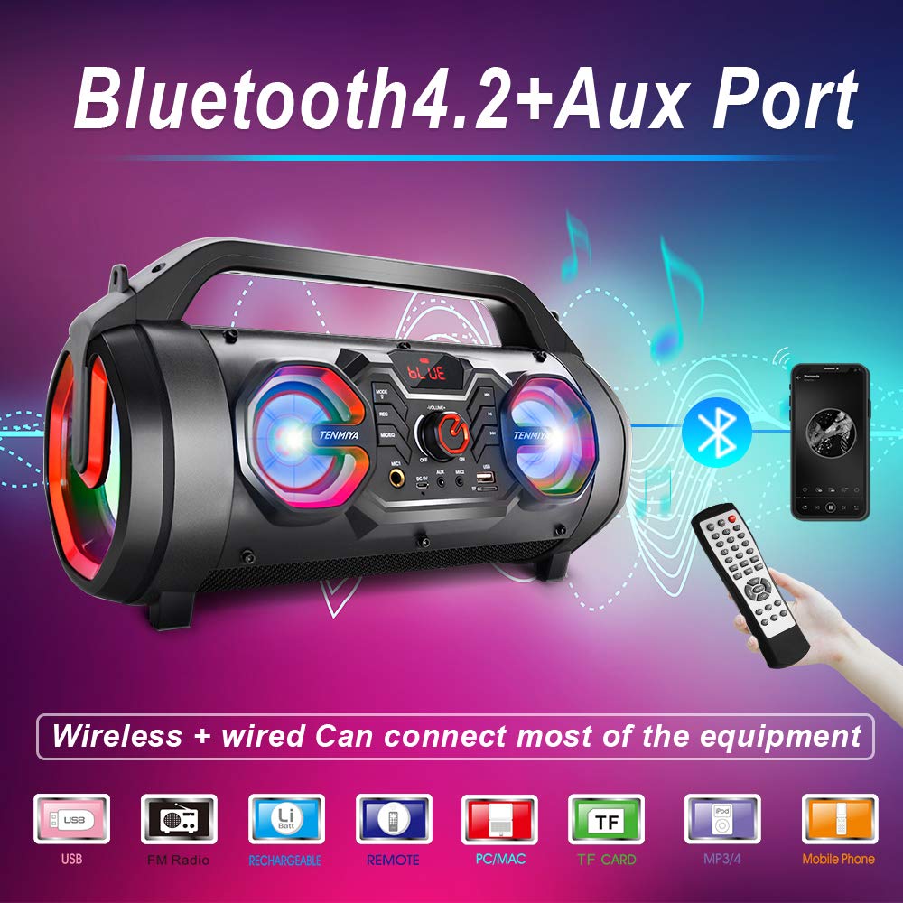 Portable Bluetooth Speaker with Subwoofer, FM Radio, RGB Lights, 30W Q8652