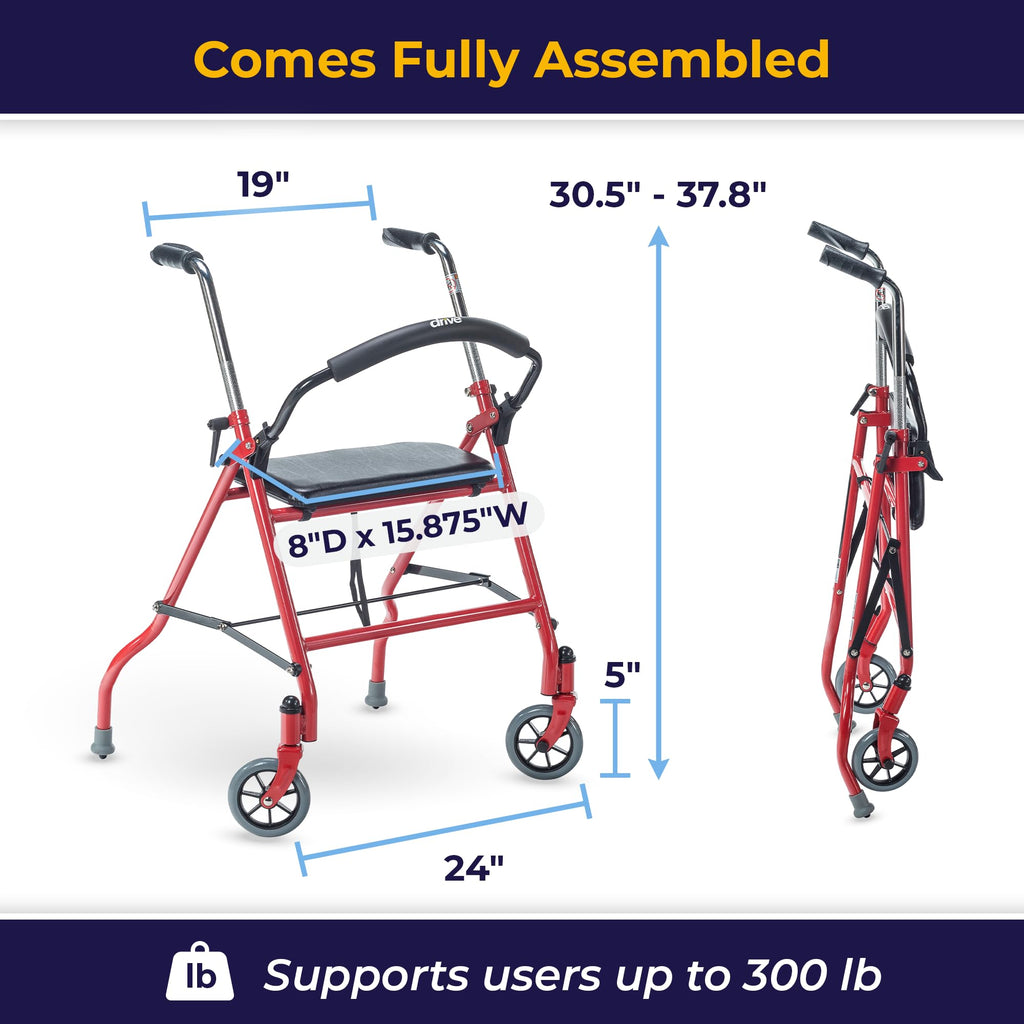 Foldable Rollator Walker with Seat, Red, 1 Count U111