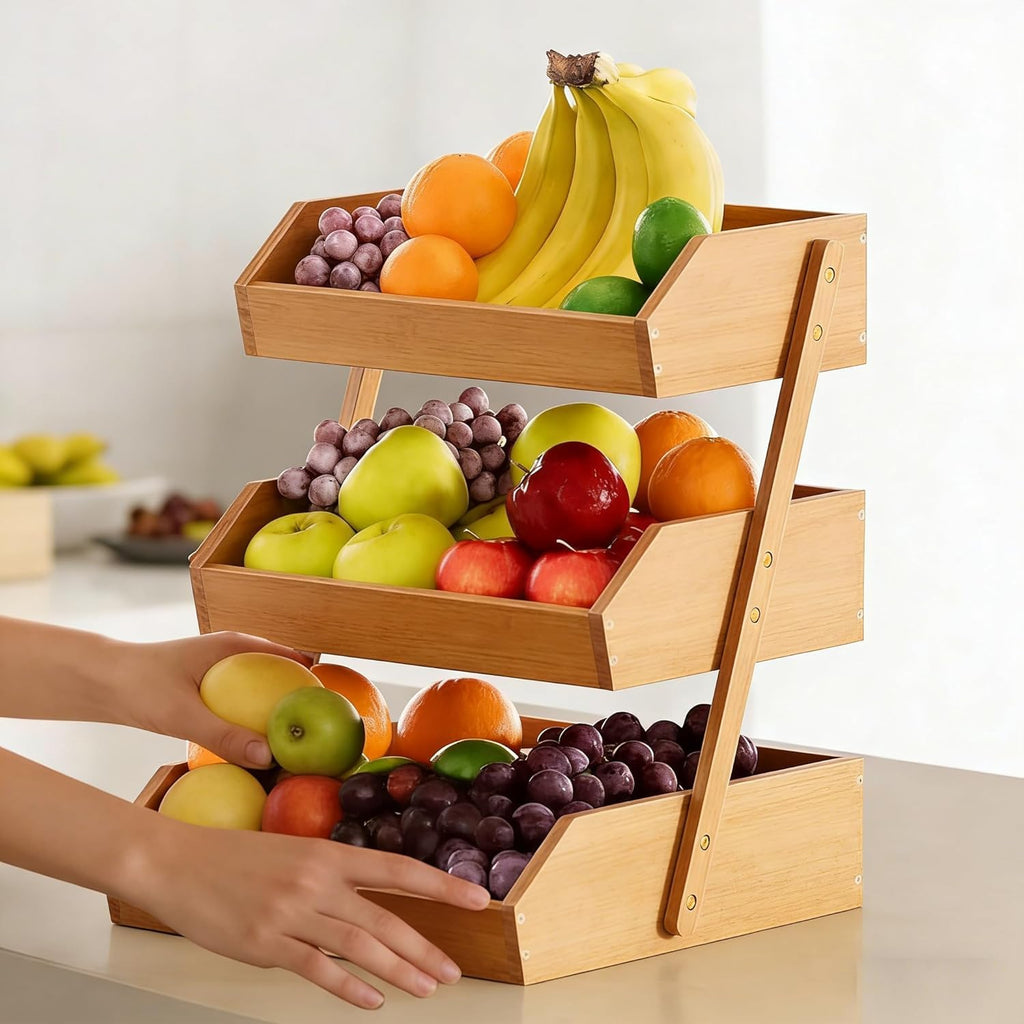 3-Tier Bamboo Fruit & Vegetable Basket Organizer P58546