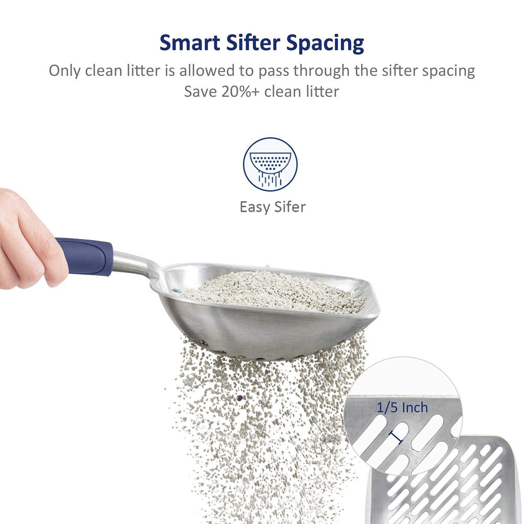 Aluminum Alloy Cat Litter Scoop with Long Handle, Medium Size, Blue Handle Z73698