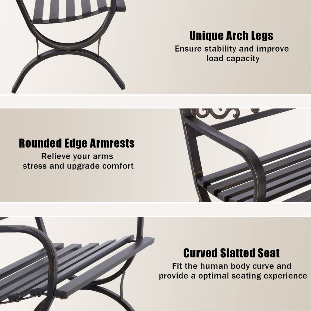 50 Inches Bronze Metal Garden Bench Y5106