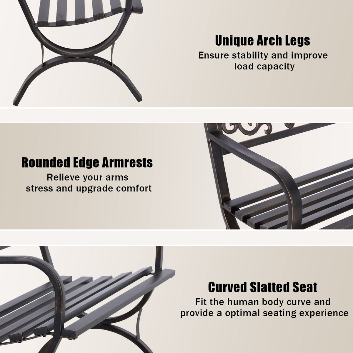 50 Inches Bronze Metal Garden Bench Y5106