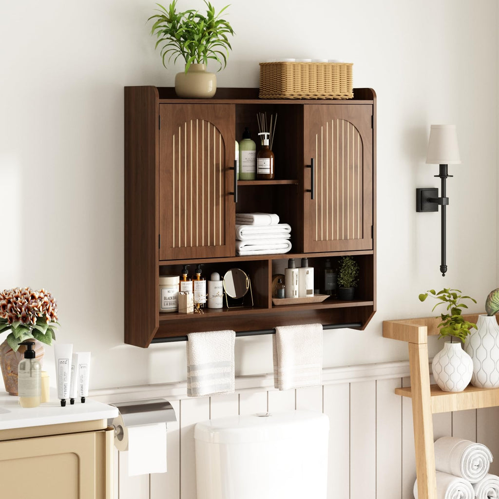 Fluted Wall Cabinet with Arched Doors & Adjustable Shelves N5161