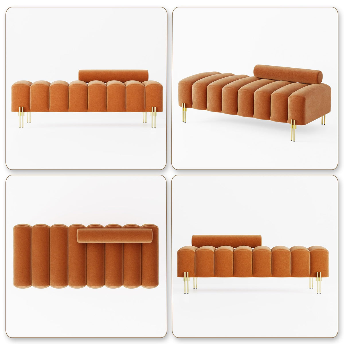 Orange Velvet Ottoman Bench Y420890