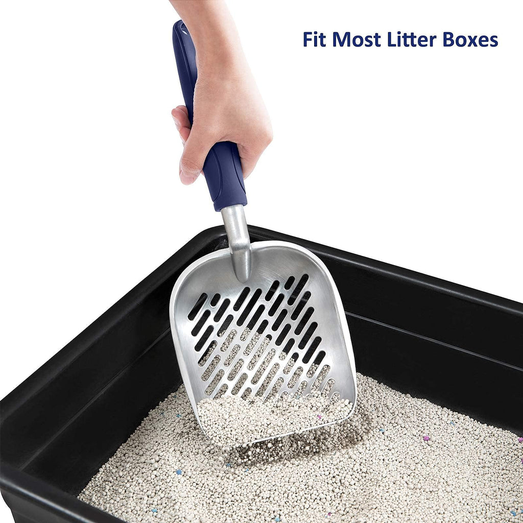 Aluminum Alloy Cat Litter Scoop with Long Handle, Medium Size, Blue Handle Z73698