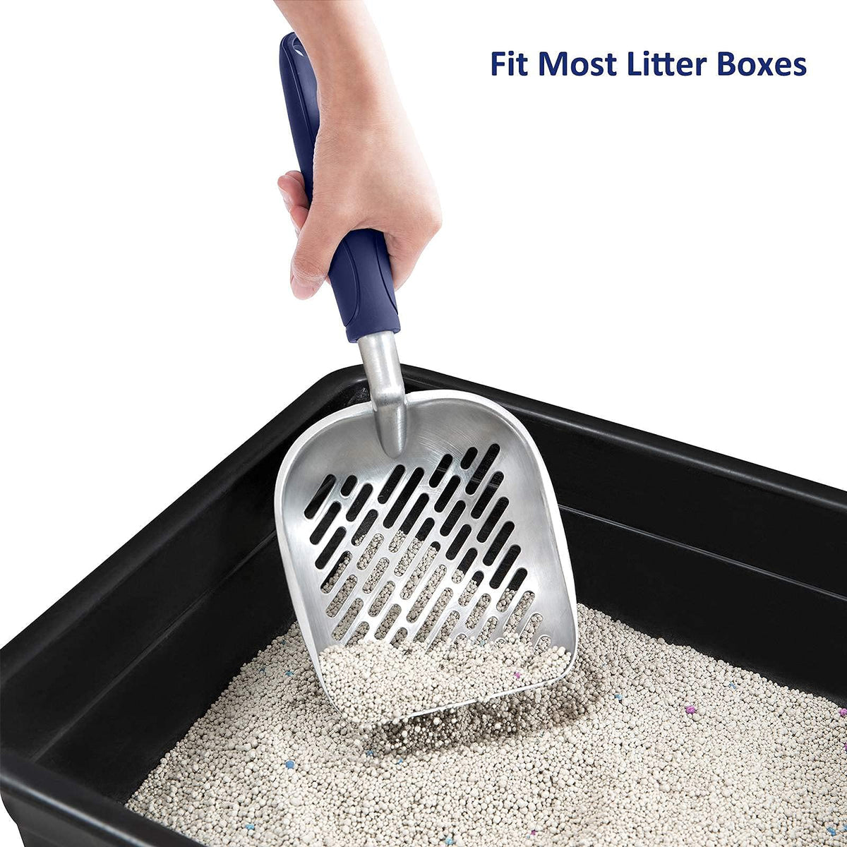 Aluminum Alloy Cat Litter Scoop with Long Handle, Medium Size, Blue Handle Z73698