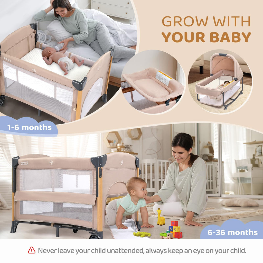 7 in 1 Bedside Bassinet with Changing Table, Storage Shelf, Mattress W87603