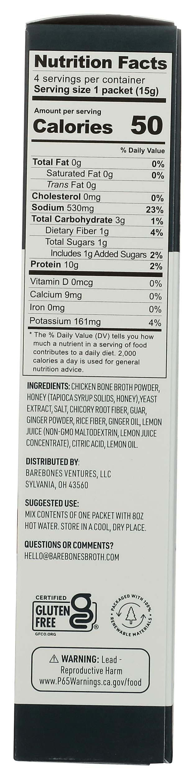 Lemon Ginger Bone Broth Powdered Mix Packets 4 Pack Z55947