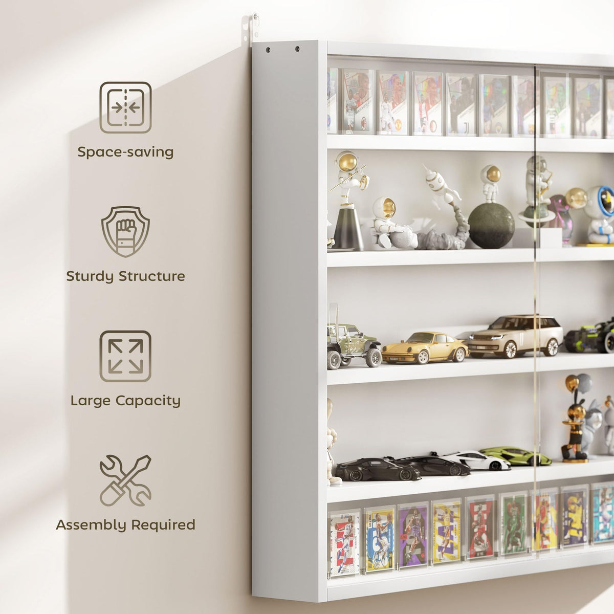 5-Tier Wall Mounted Display Cabinet with Glass Doors White X36085