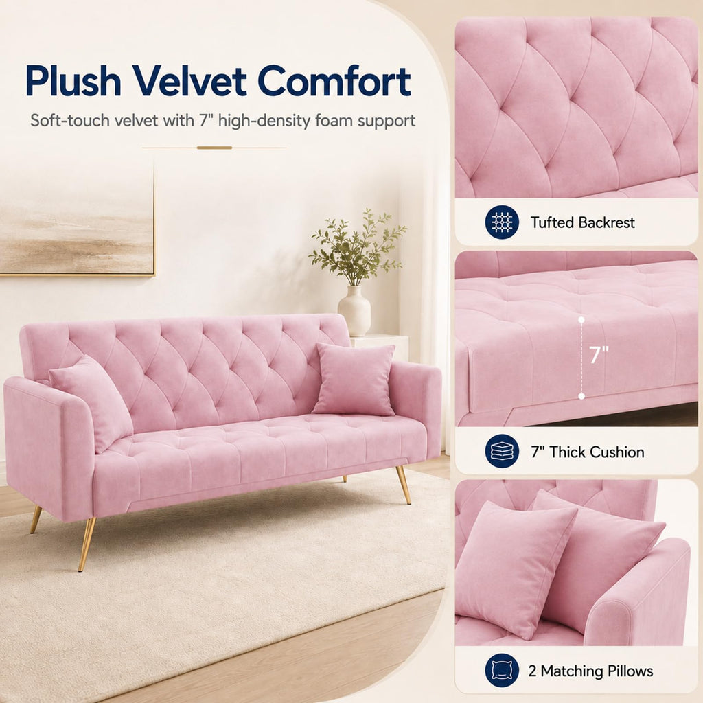 Pink Velvet Futon Sofa Bed P6552