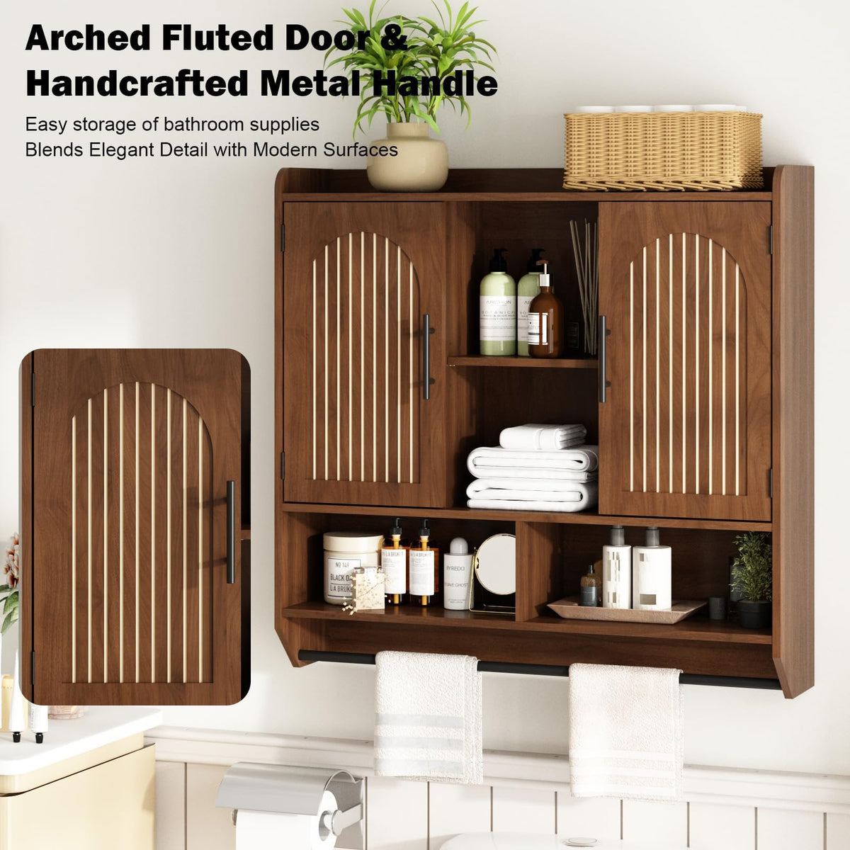 Fluted Wall Cabinet with Arched Doors & Adjustable Shelves N5161