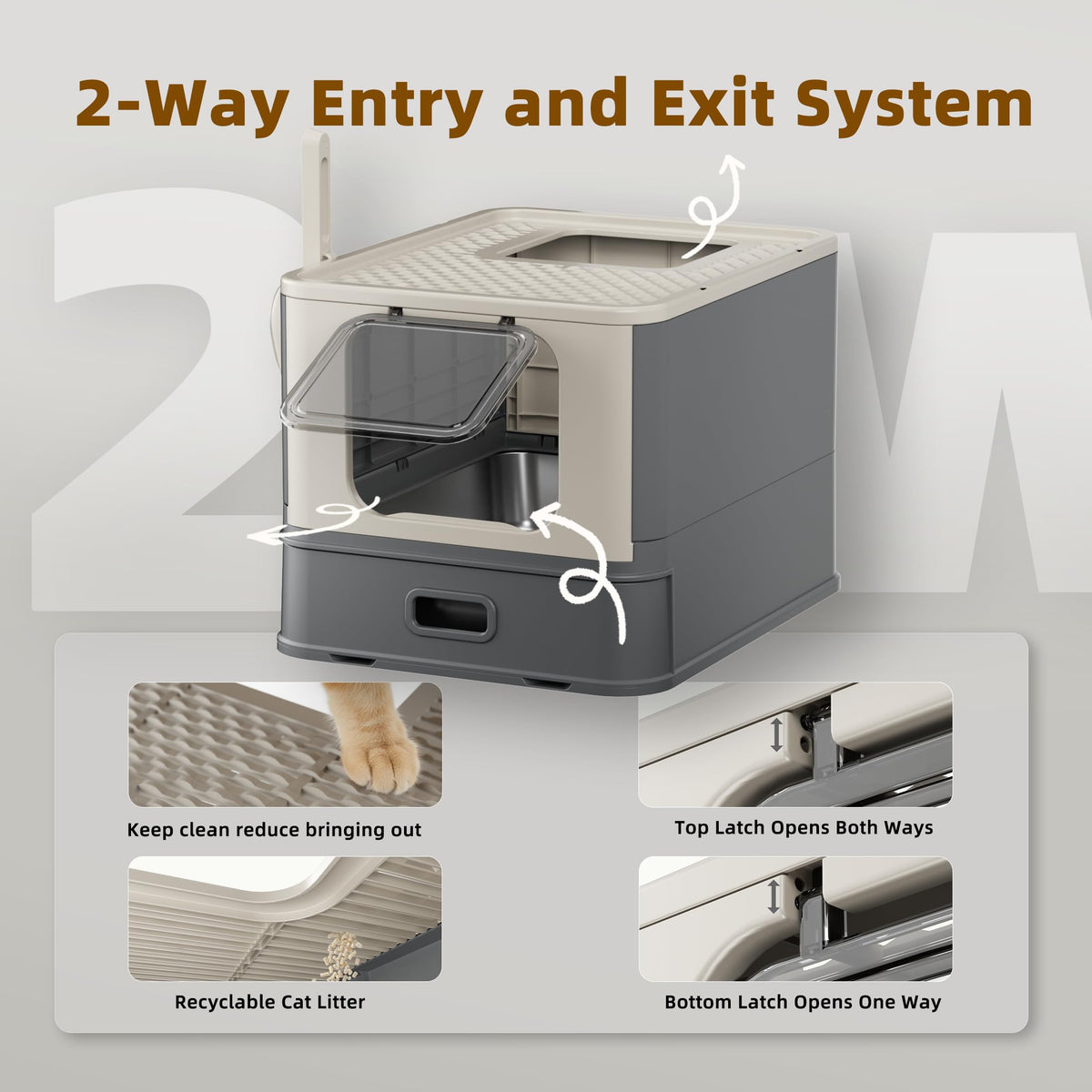 XL Enclosed Stainless Steel Cat Litter Box with Pull-Out Drawer O363010