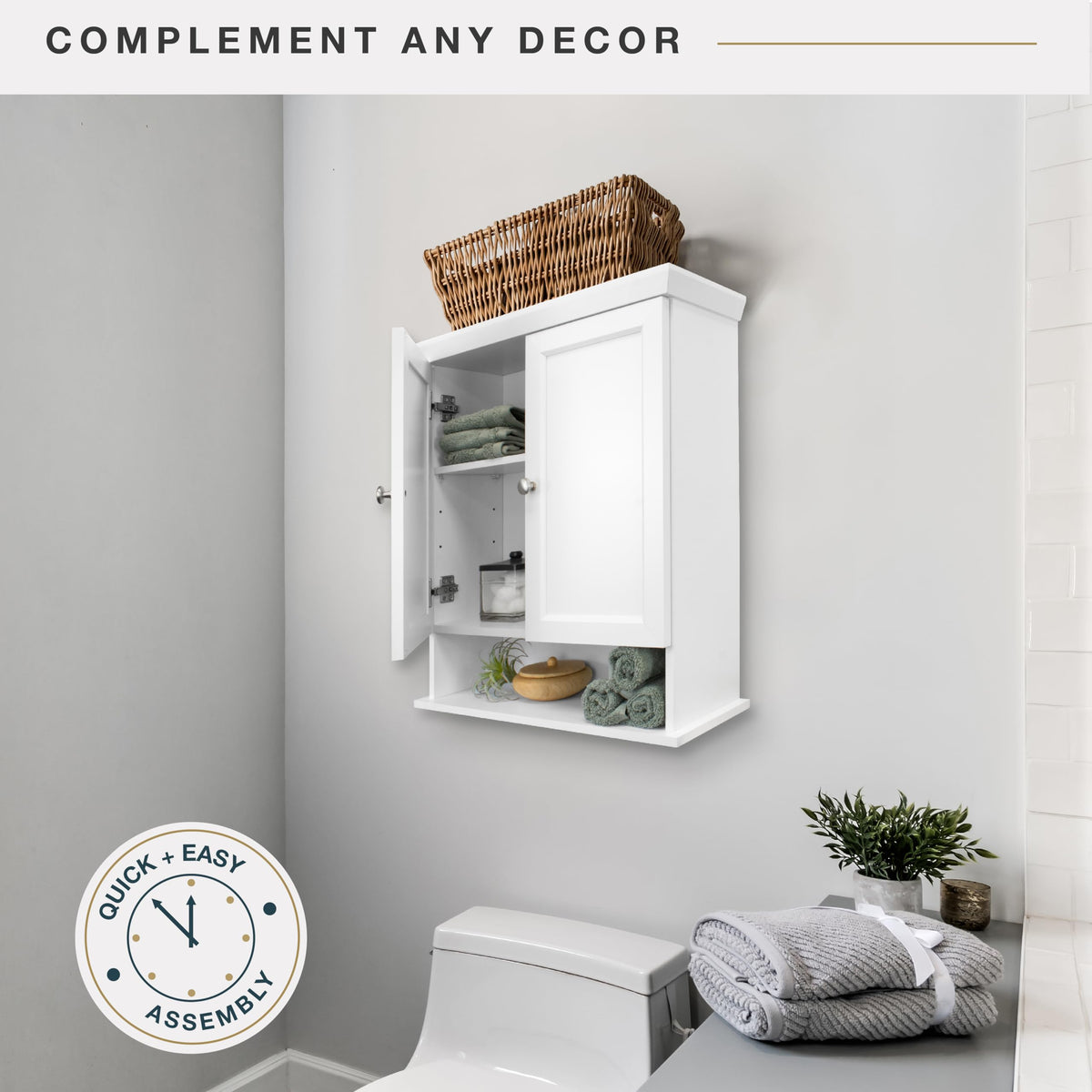 White Wall Mounted Medicine Cabinet Organizer T53054