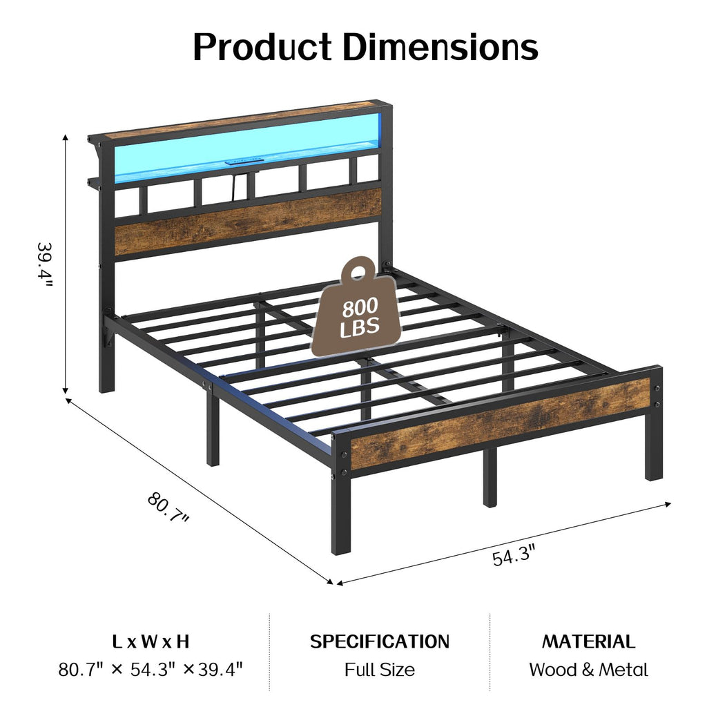 Metal Platform Bed with Charging Station and LED A992