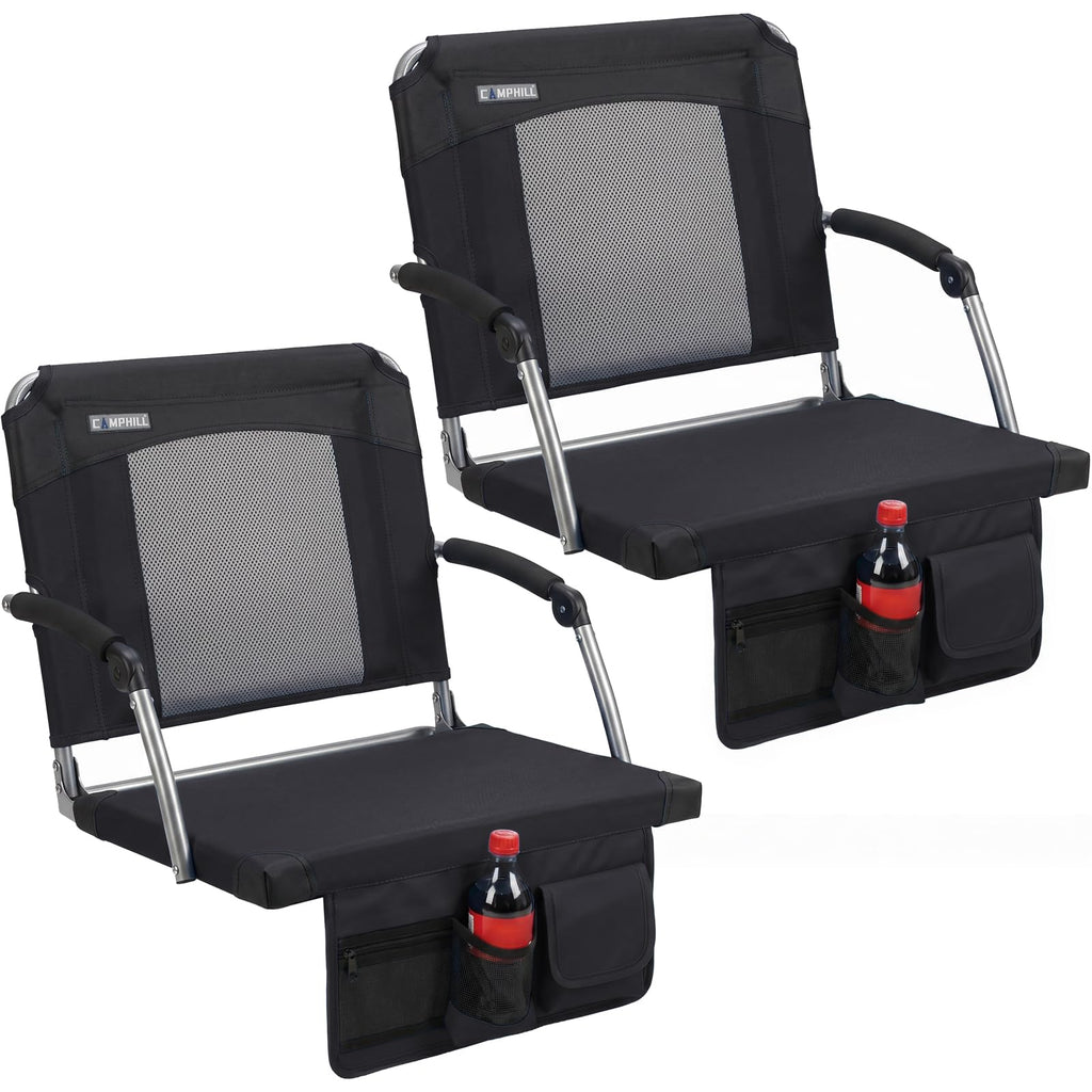 2 Pack Black Stadium Seats with Back Support & Armrests Y987
