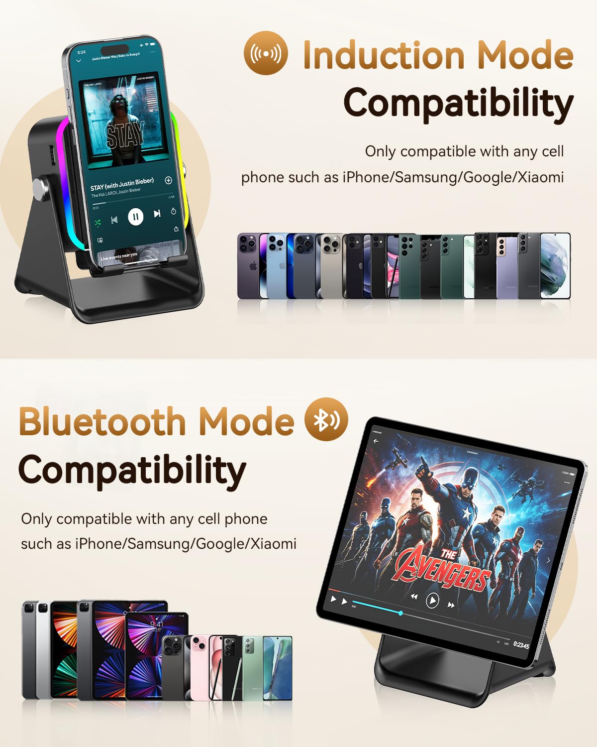 Wireless Induction Speaker with Phone Stand F200