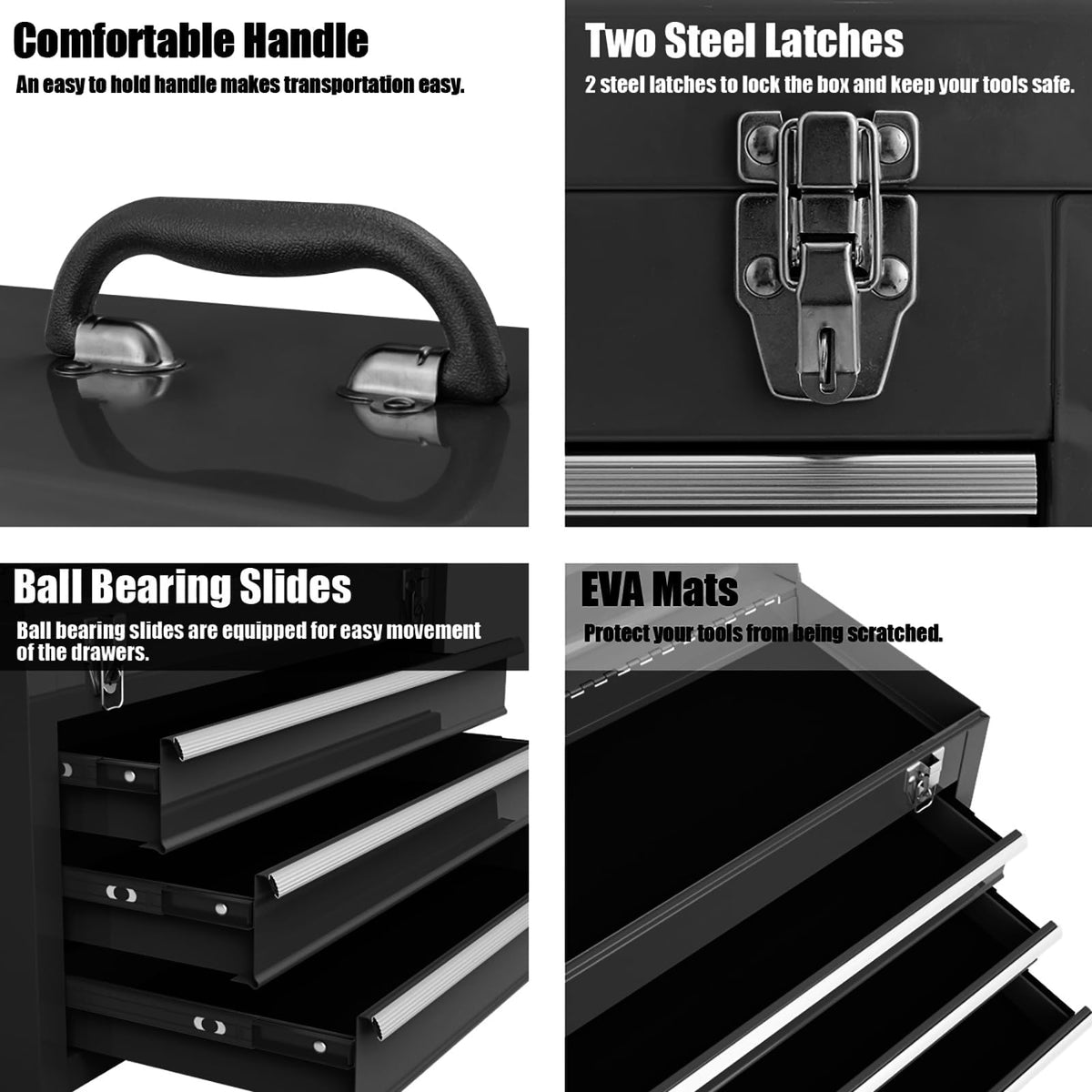 Portable Metal 3 Drawer Lockable Tool Box V342