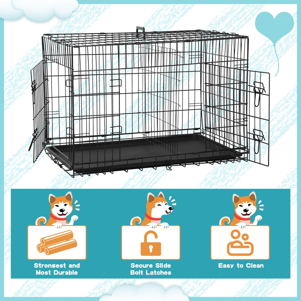 36 Inch Double-Door Metal Dog Crate with Tray and Divider Z201