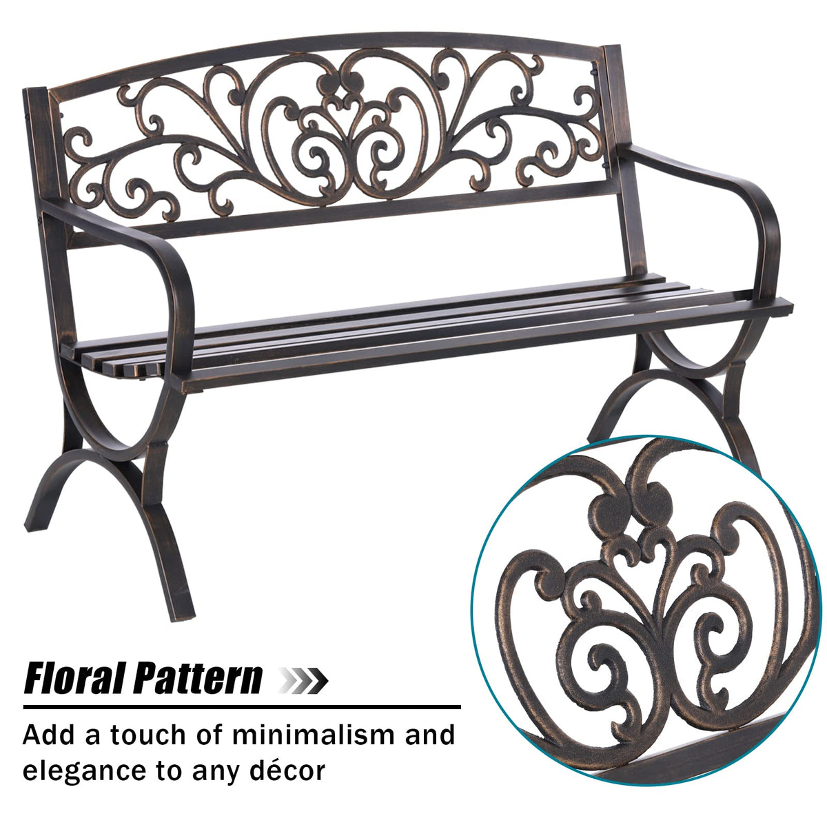 50 Inches Bronze Metal Garden Bench Y5106