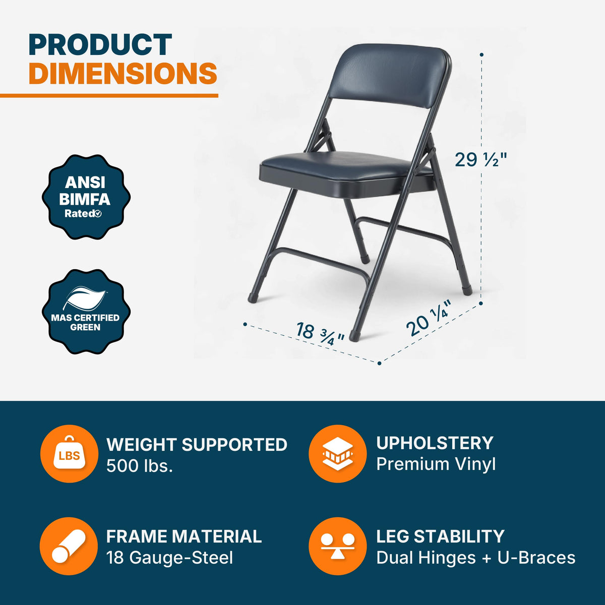 Blue Vinyl Cushioned Folding Chairs with Steel Frame, 4-Pack I556374
