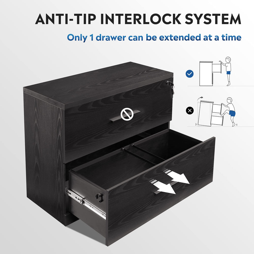 Black 2 Drawer Lateral File Cabinet with Lock W2843