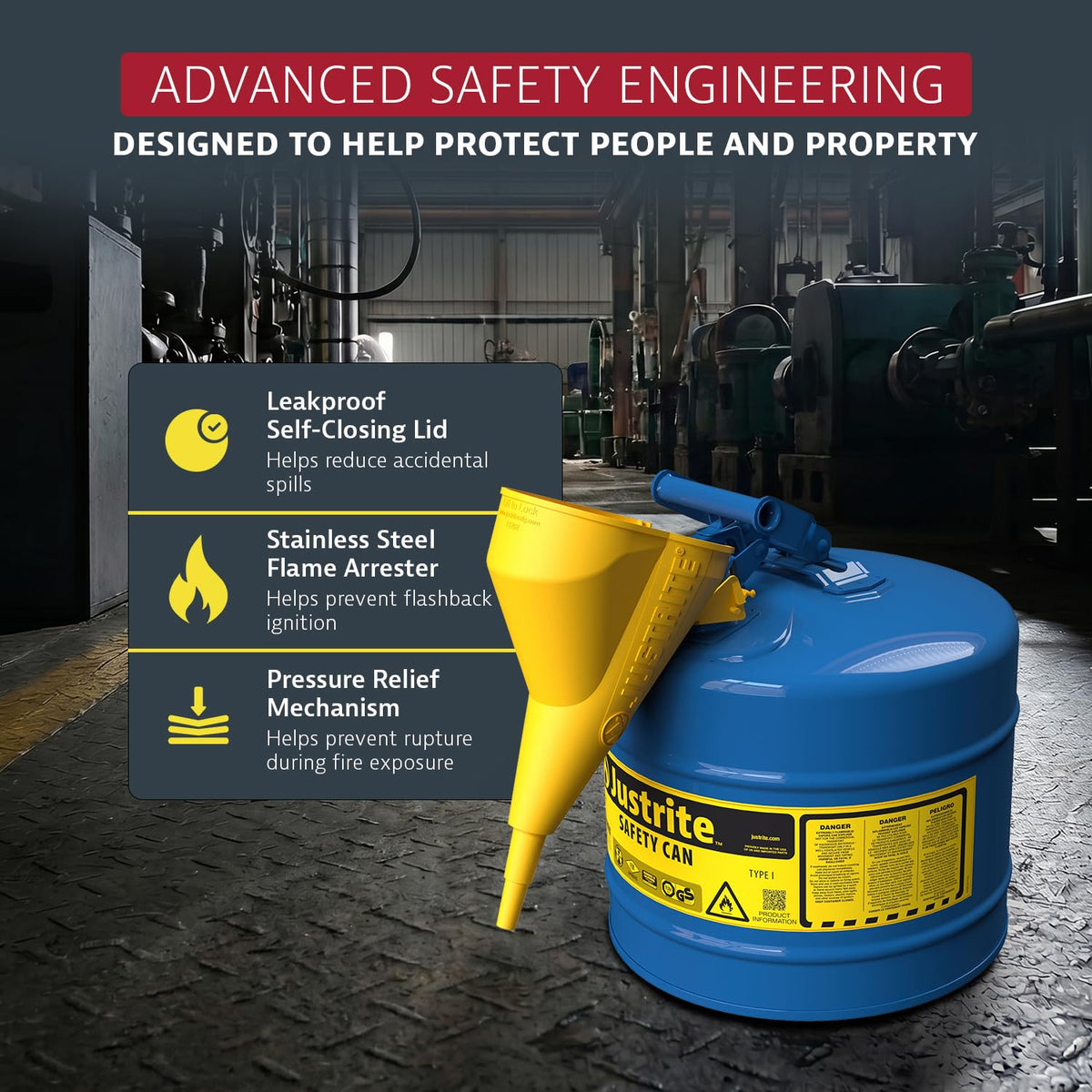 Blue Galvanized Steel Kerosene Safety Can E40454