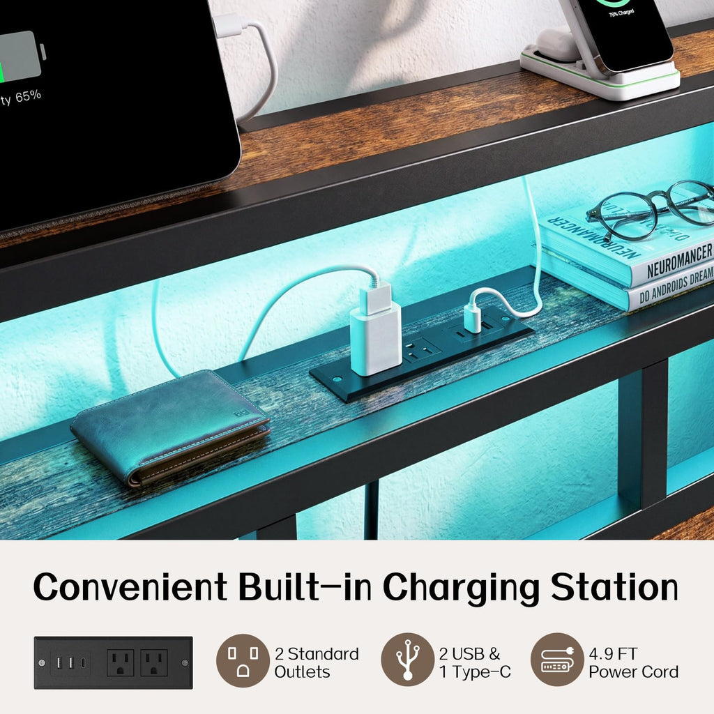 Metal Platform Bed with Charging Station and LED A992