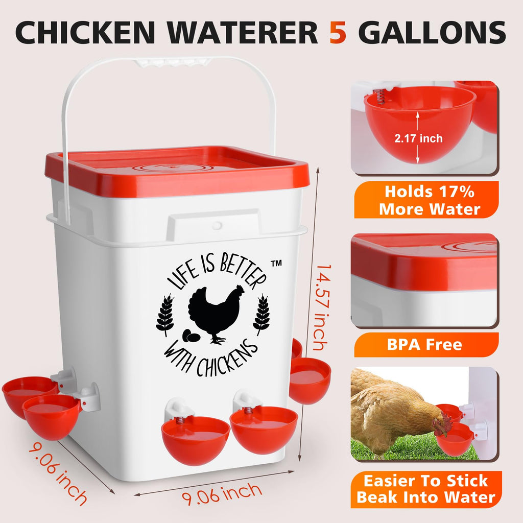 5Gal/25Lb Chicken Feeder and Waterer Set with S-Hooks Y40661
