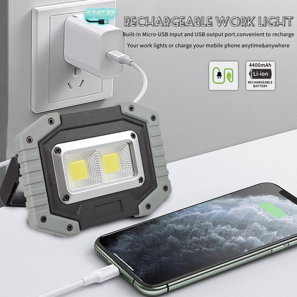 LED Work Light 2-Pack 30W 1500LM Portable Rechargeable Magnetic Base N7372