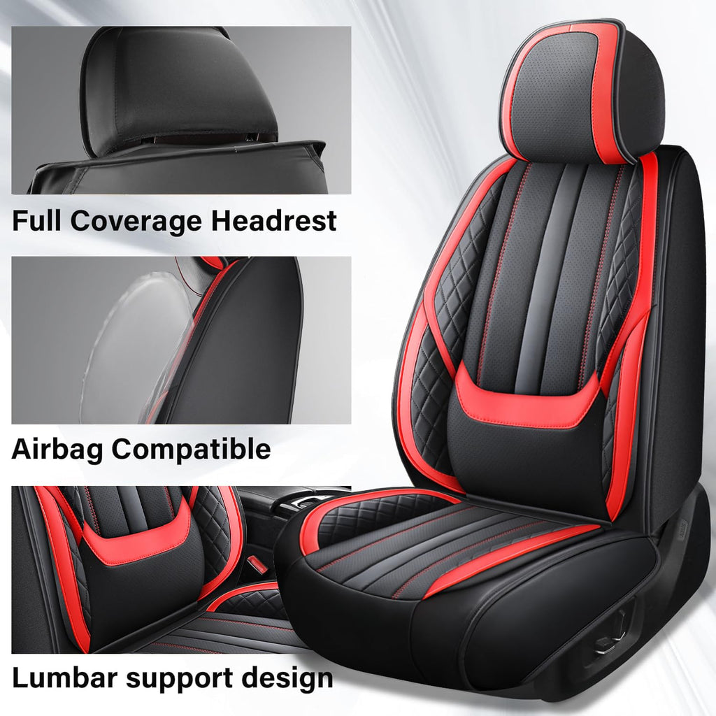 Nappa Leather Car Seat Covers Full Set 5-Seats Black Red C218296