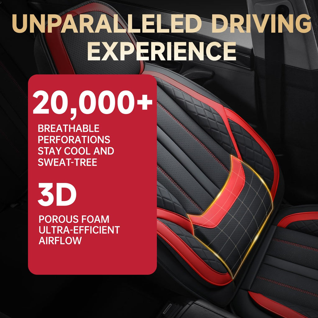 Nappa Leather Car Seat Covers Full Set 5-Seats Black Red C218296