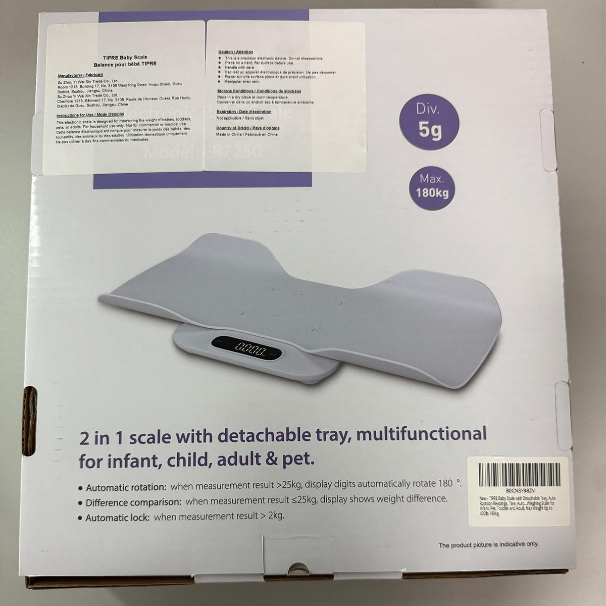 Baby Scale with Detachable Tray, Up to 400lb/180kg X360913