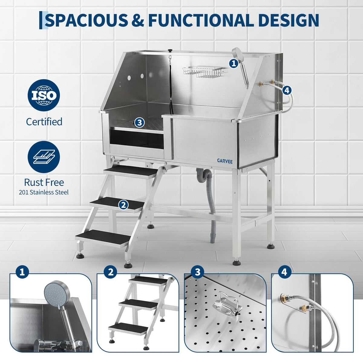 46 Inch Stainless Steel Dog Washing Station with Access Stairs T644821