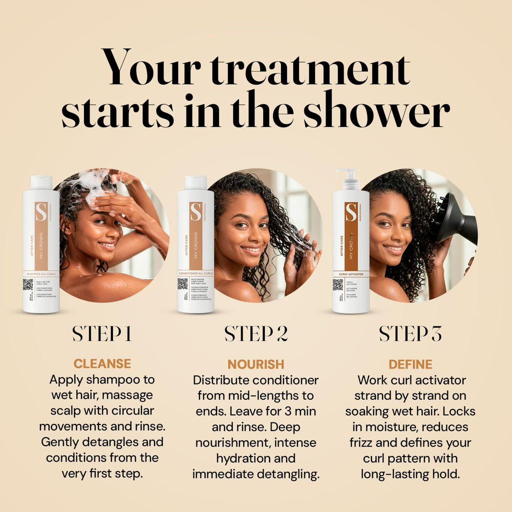 Curly Hair Shampoo Conditioner & Curl Cream Kit, 3x16.9oz E144134