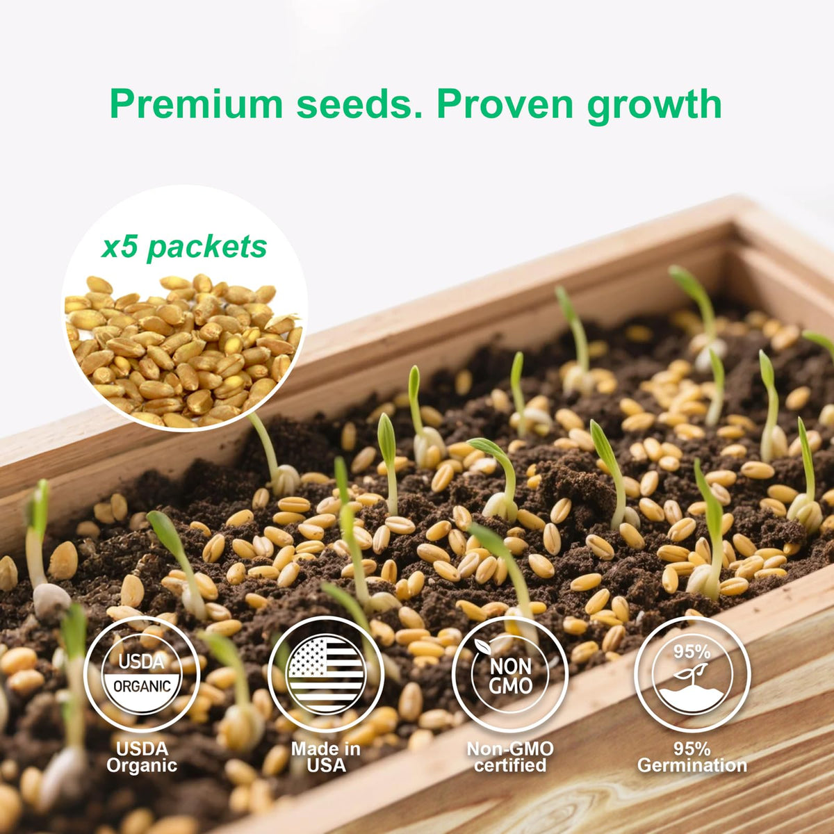 Non-GMO Wheatgrass Cat Grass Kit with Wood Planter Soil & Tools 17-Piece Set O33677