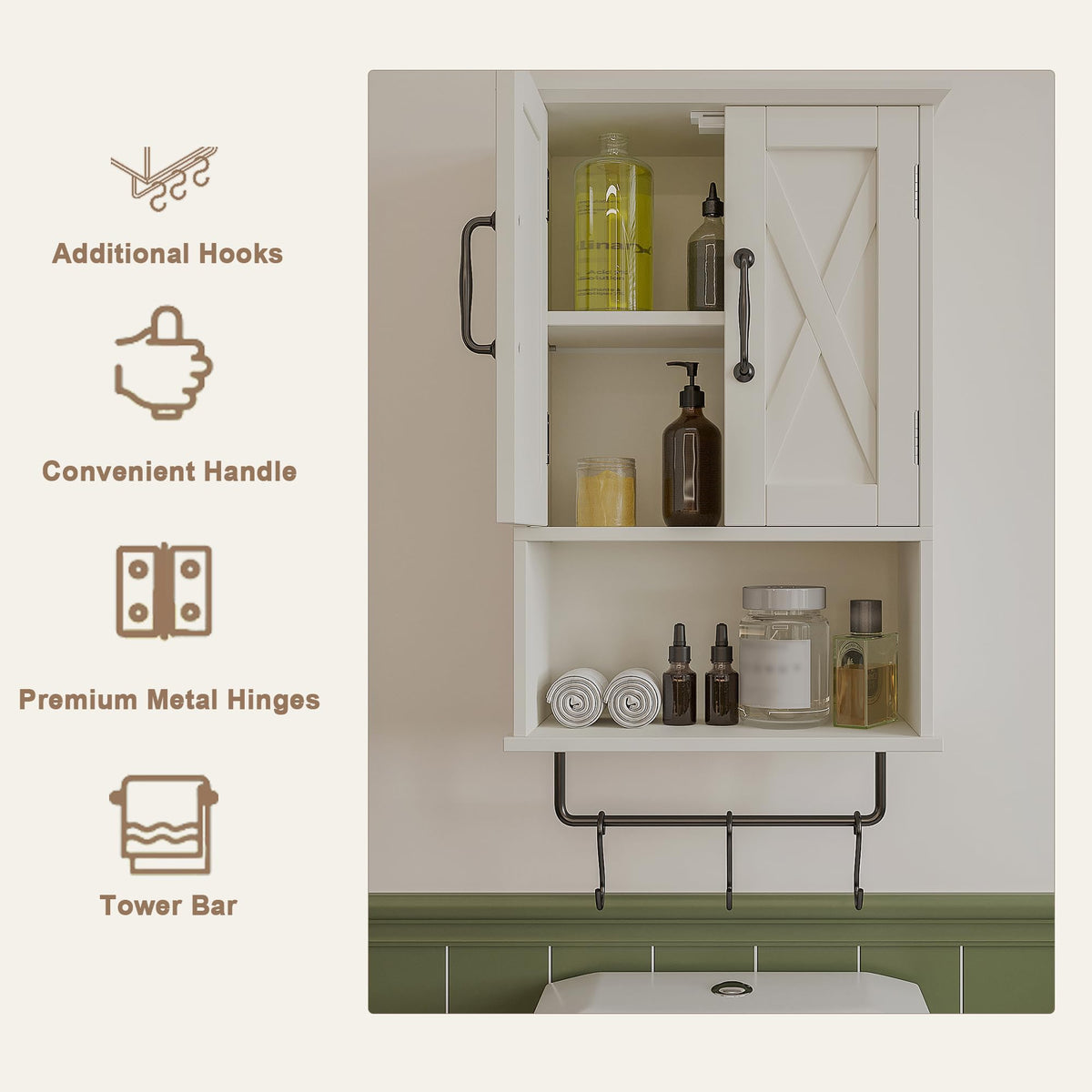 Small Medicine Cabinet with Towel Bar and 3 Hooks L331