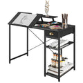 Black Adjustable Drafting Table with Storage Shelves & Drawer S304077