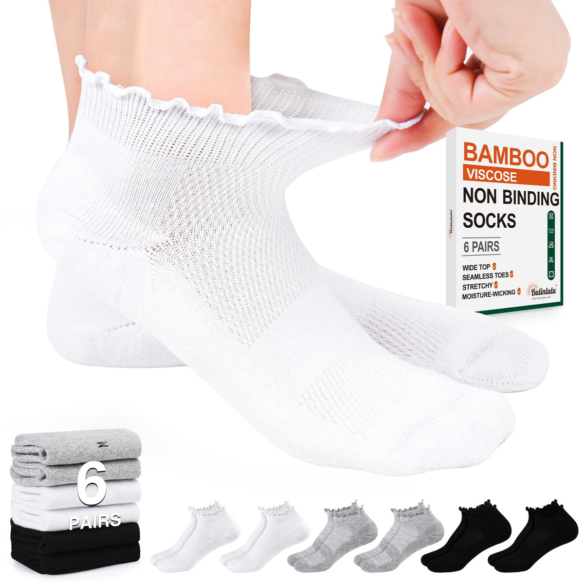 6 Pairs Low Cut Non Binding Ankle Socks V114704