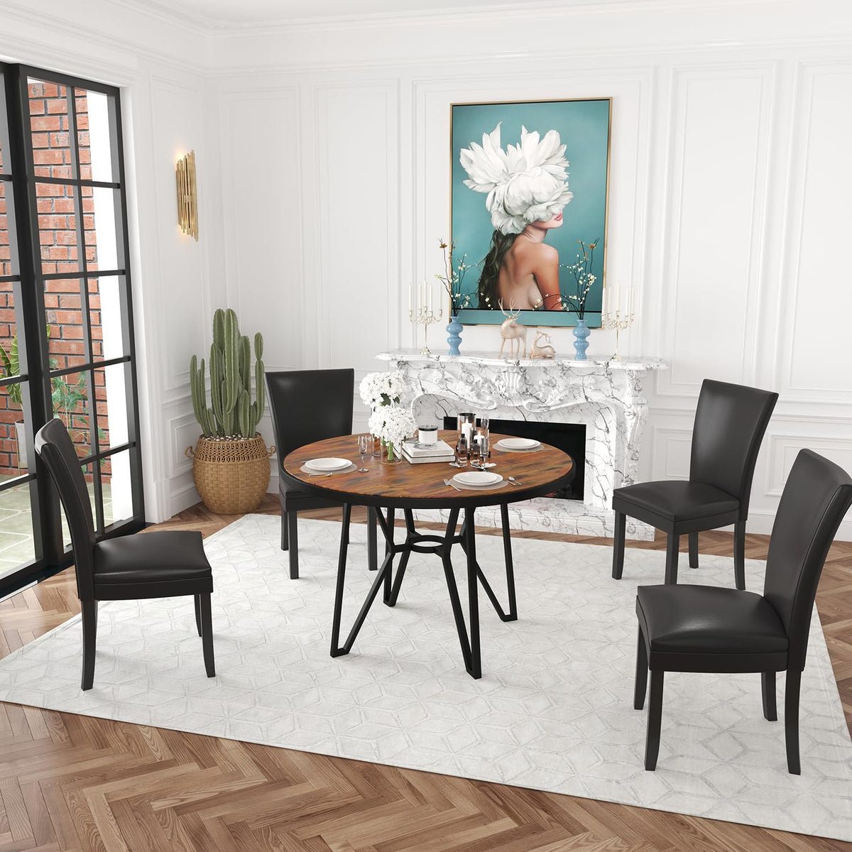 Set of 8 Black Faux Leather Upholstered Dining Chairs B444342