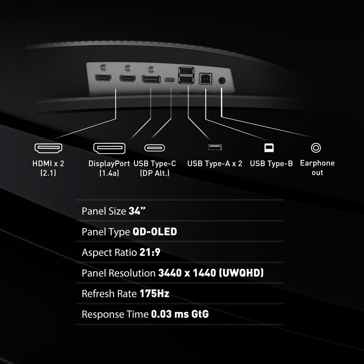 34 Curved OLED Gaming Monitor, 3440 x 1440, 175Hz, Black E4635