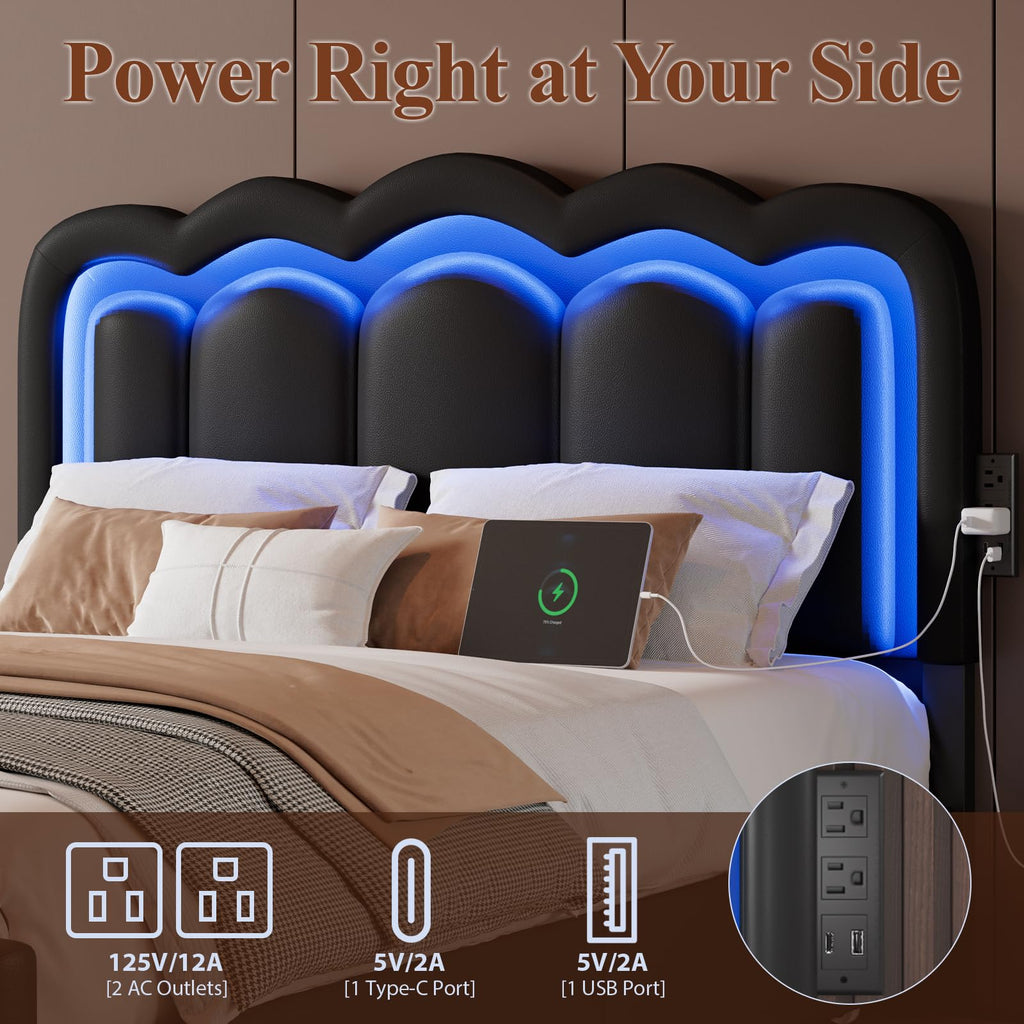 Full Size Bed Frame with LED Lights and Storage Drawers, Black P40449