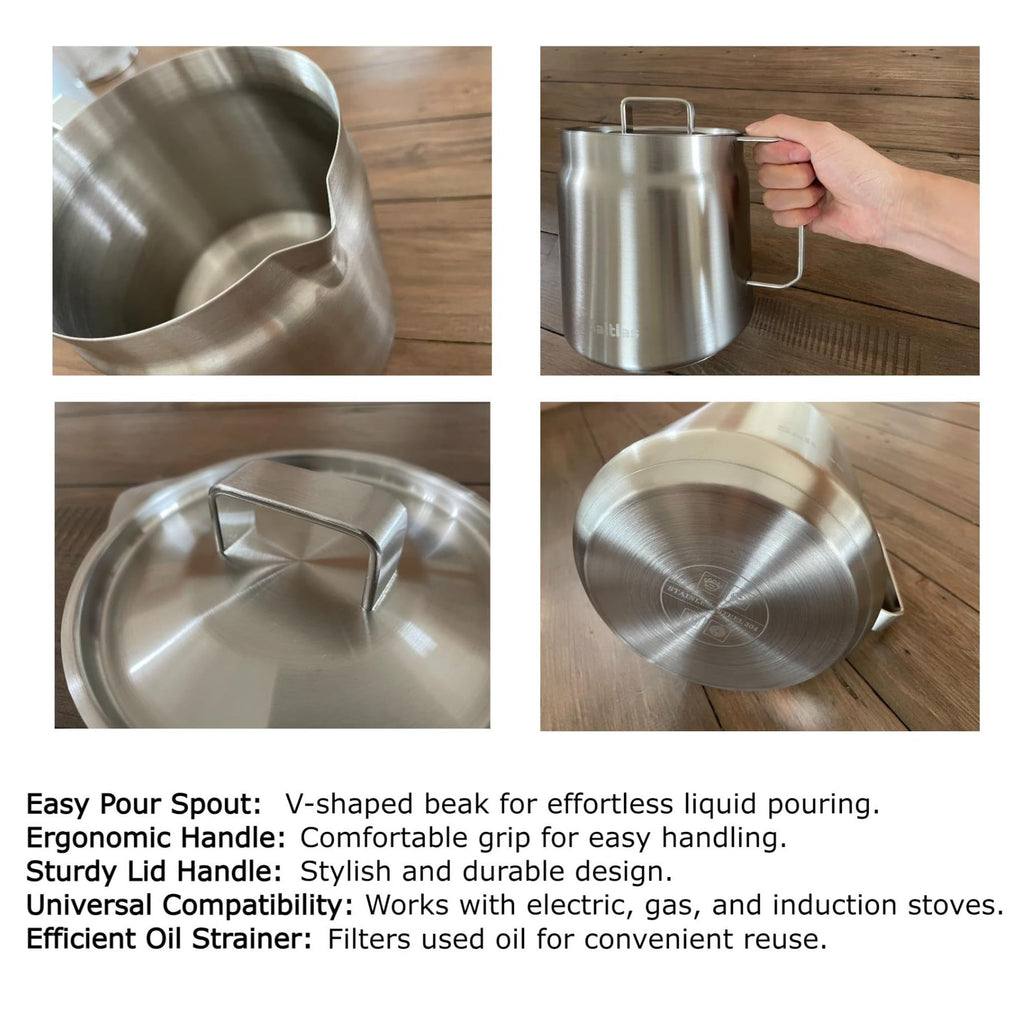 304 Stainless Steel Deep Fryer Pot with Basket and Oil Strainer, 2L X1171