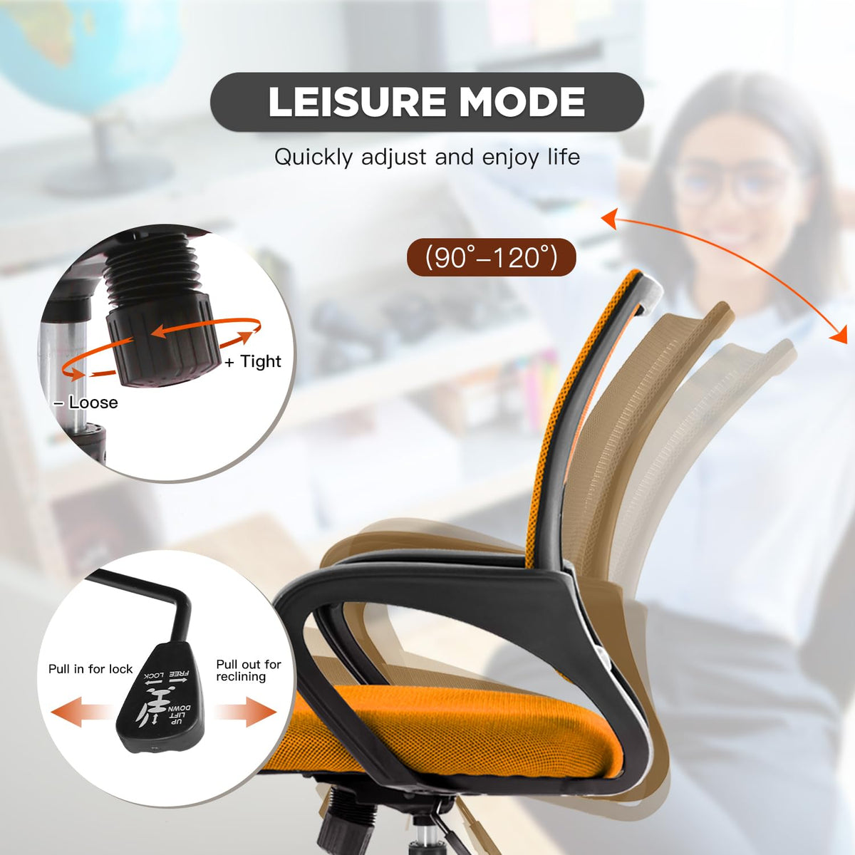 2 Pack Orange Mesh Adjustable Office Chair S753