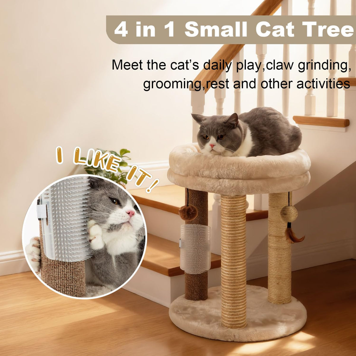 Small Cat Tree with Scratching Post and Soft Bed D24041