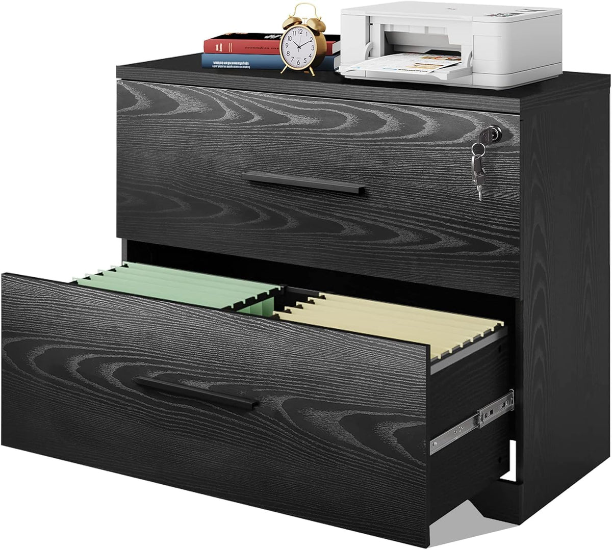 Black 2 Drawer Lateral File Cabinet with Lock W2843